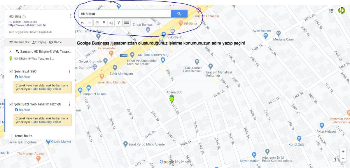 google benim işletmem hesabına harita ekleme