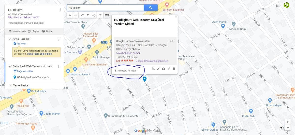 google harita koordinat ekleme