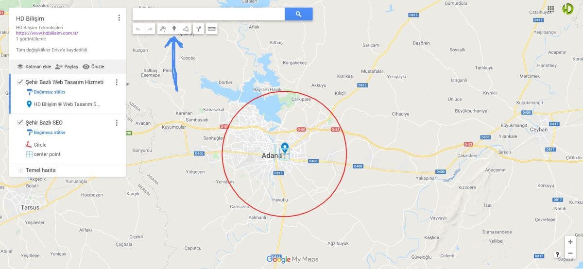 google maps üzerine halka çizmek